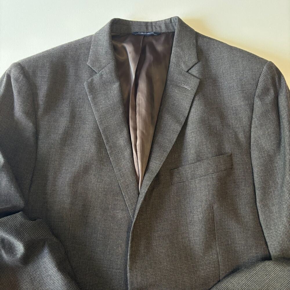Vintage Ralph Lauren Wool Mini Houndstooth Blazer Mens 43L Brown Gray Sport Coat